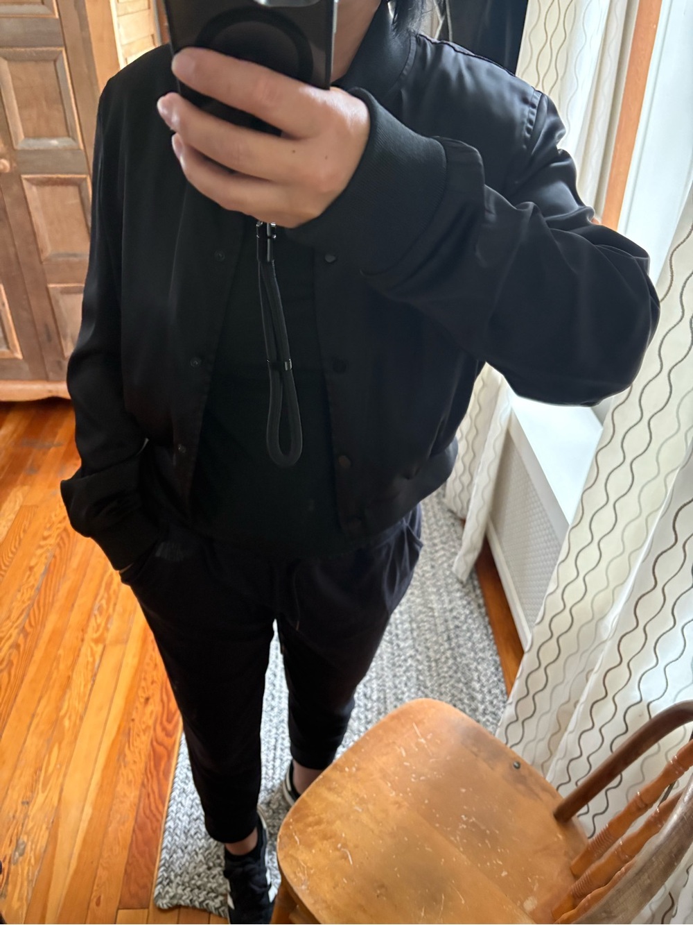 Rachel Zoe Black Satin Snap Front Bomber Jacket Black Small